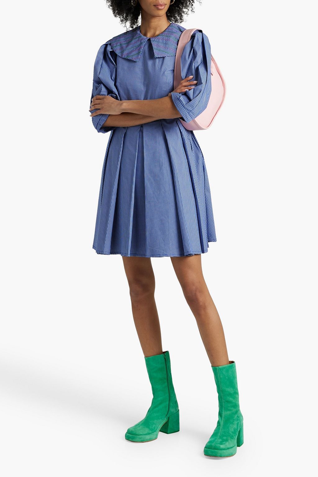SINDISO KHUMALO Miss Toni pleated checked cotton-poplin mini dress