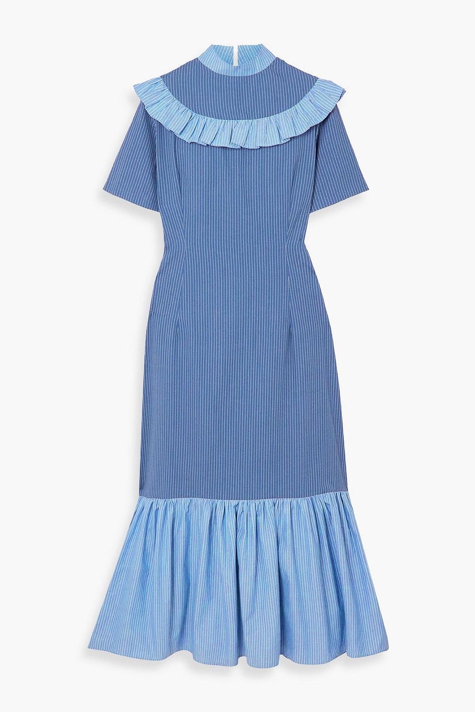 The Vanguard Miss Gee ruffled pinstriped cotton-poplin maxi dress