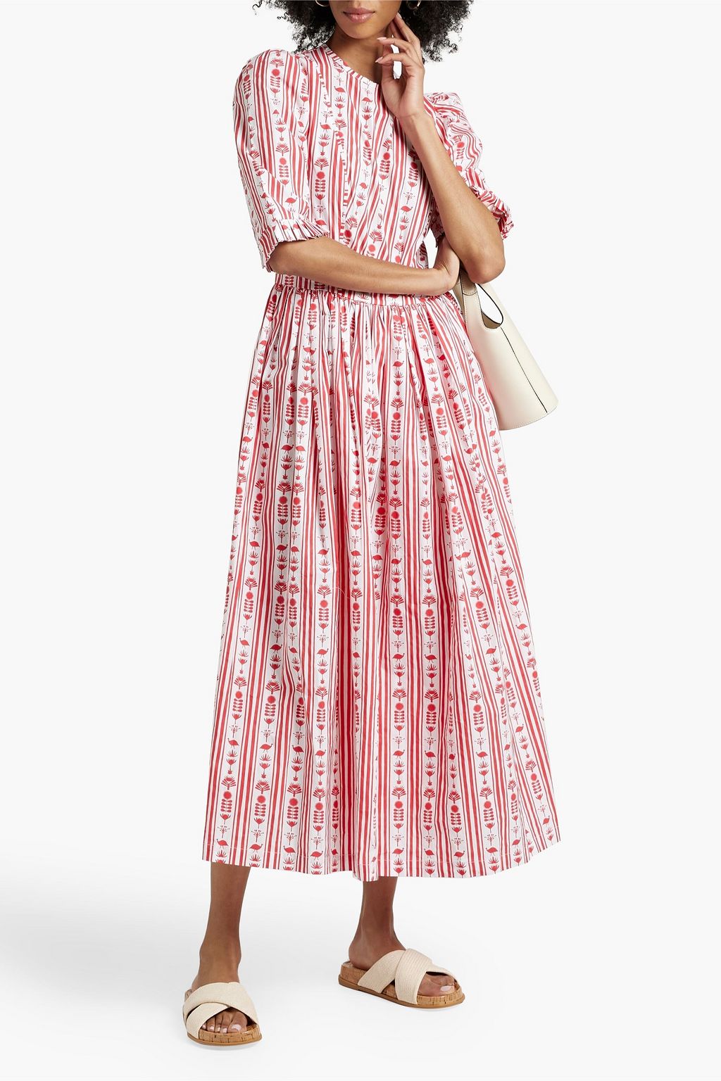 SINDISO KHUMALO Gathered printed cotton-poplin midi dress