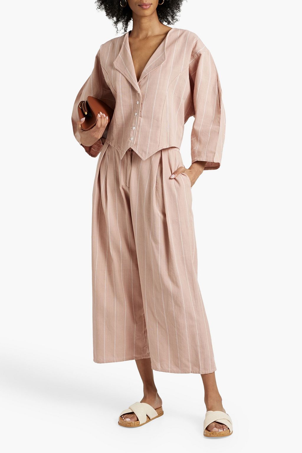 SINDISO KHUMALO Dolly cropped striped cotton wide-leg pants