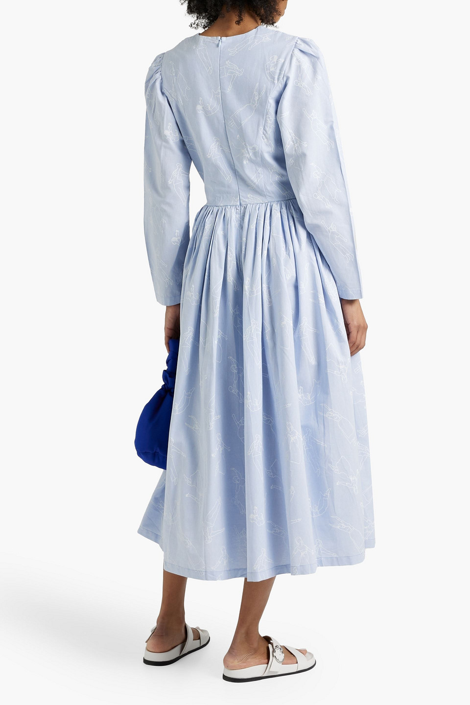 Shop Sindiso Khumalo The Vanguard Miss Lucie Gathered Printed Cotton Midi Dress In Sky Blue