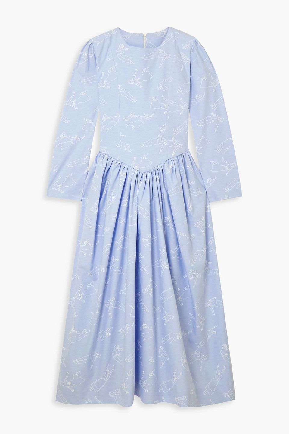 Sindiso Khumalo + The Vanguard Miss Lucie Printed Cotton-chambray Midi Dress In Sky Blue