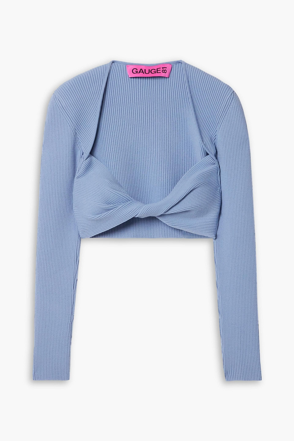 Shop Gauge81 Lifa Cropped Twisted Ribbed Merino Wool-blend Top In Light Blue