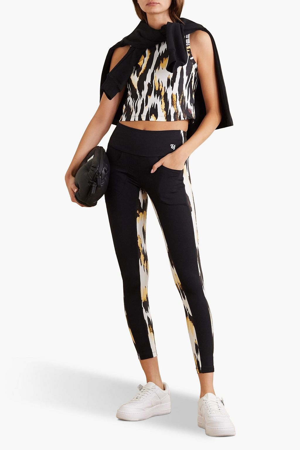 TWIN FANTASY Cropped tiger-print stretch tank