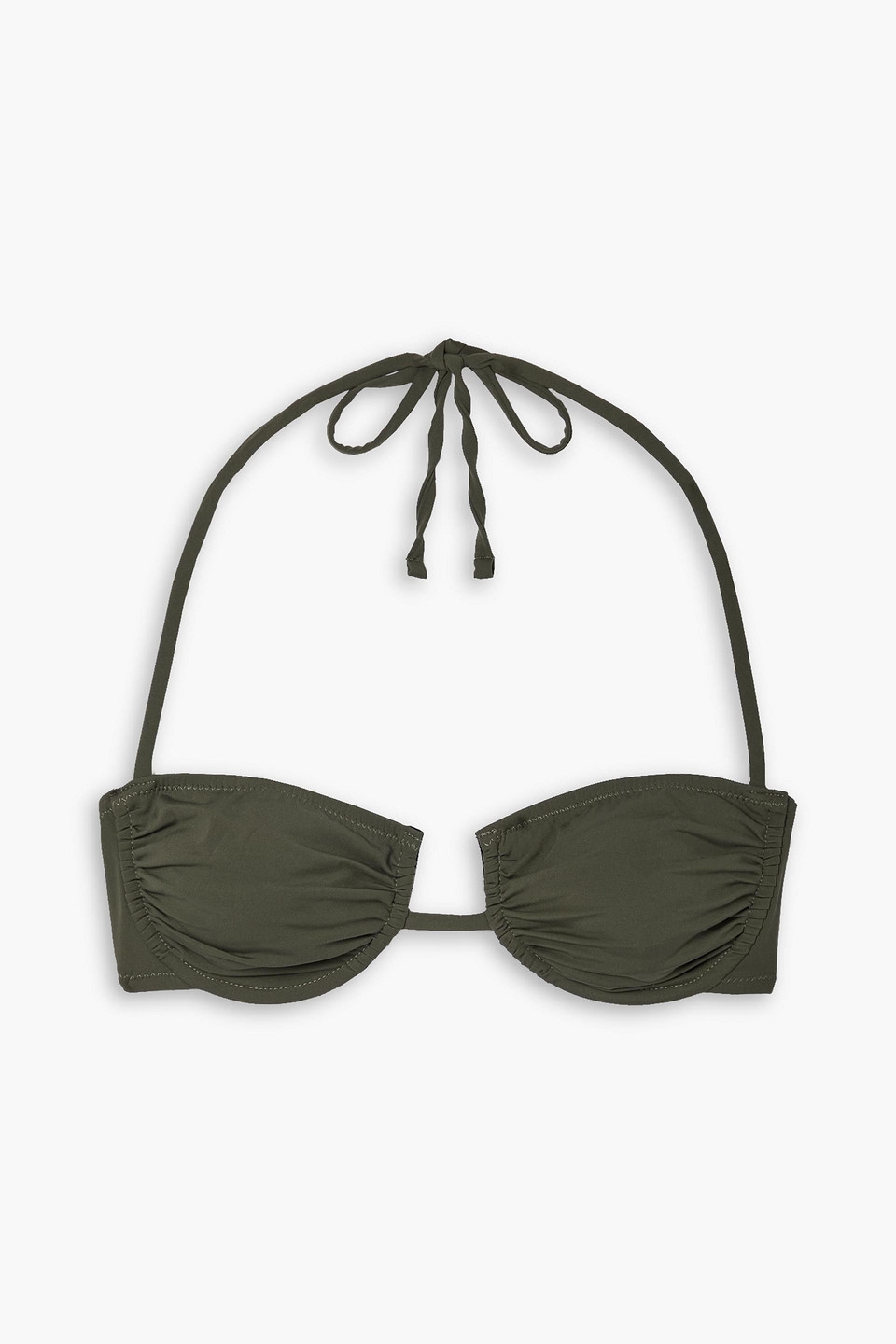 Fisch Coquillage Gathered Halterneck Bikini Top In Dark Green