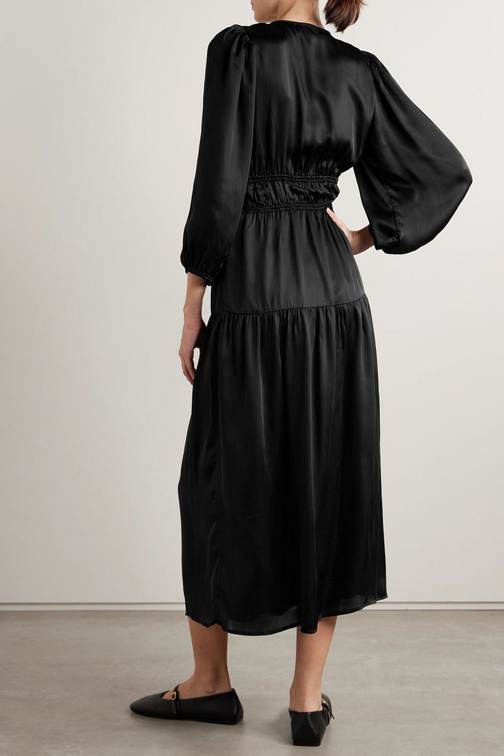 THE GREAT. The Brook gathered charmeuse midi dress