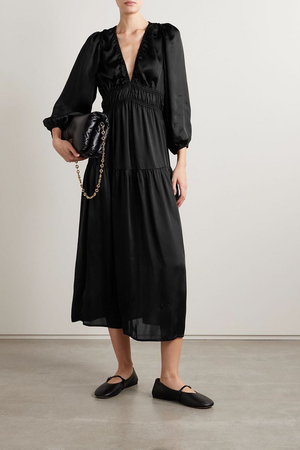THE GREAT. The Brook gathered charmeuse midi dress