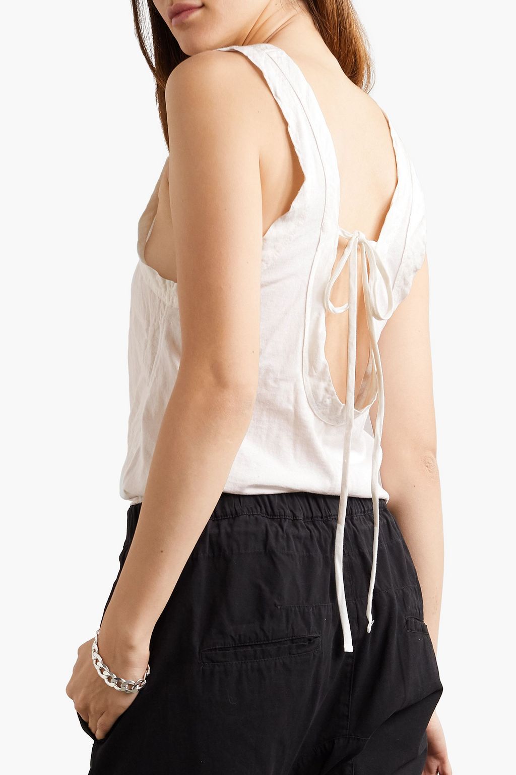 BASSIKE Cotton-trimmed frayed linen-jersey tank