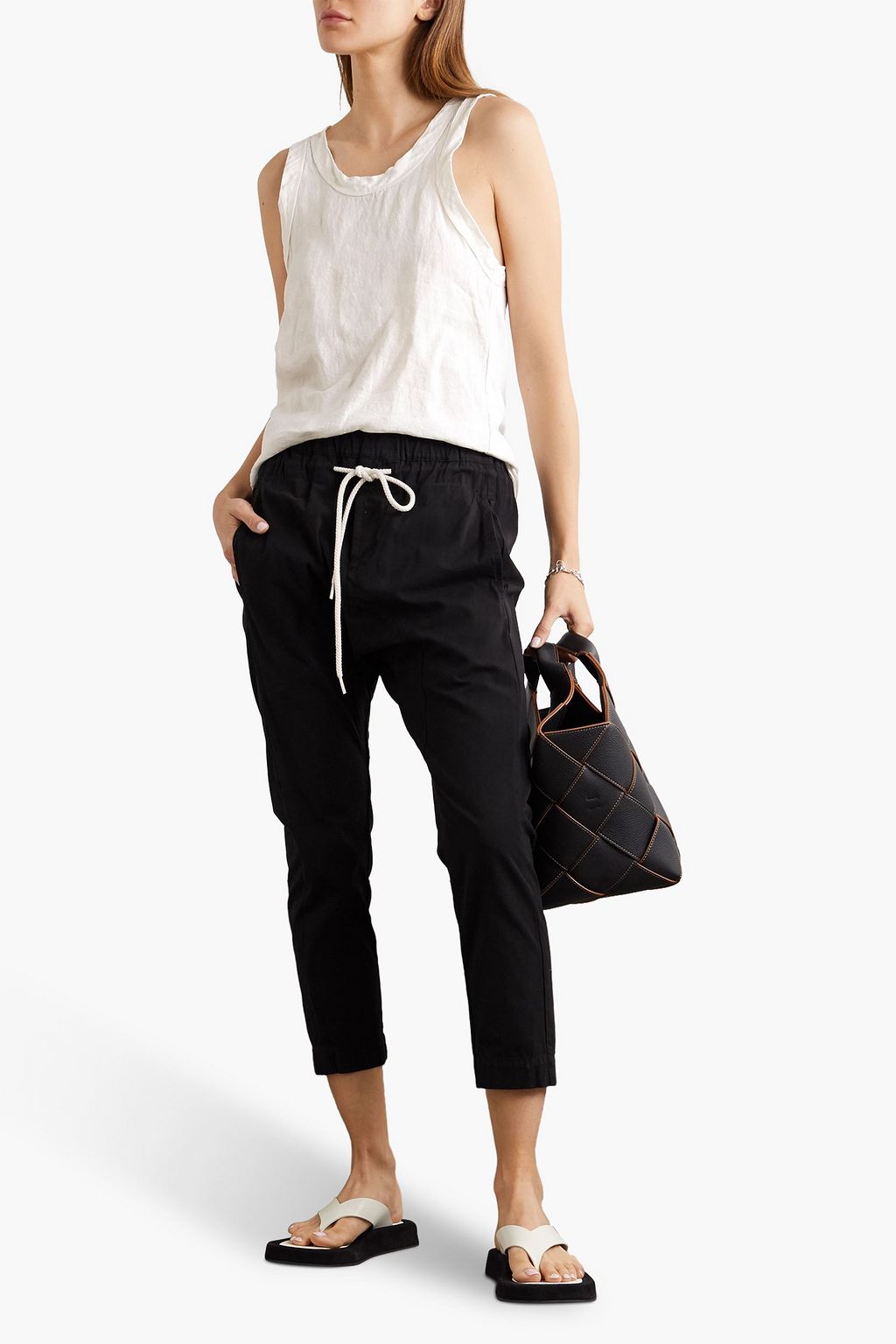 BASSIKE Cotton-trimmed frayed linen-jersey tank