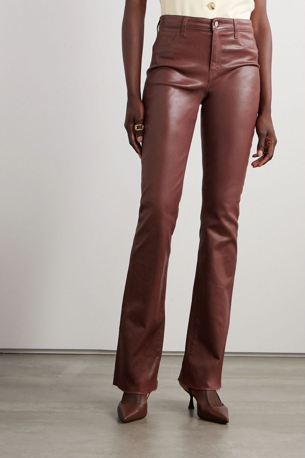 L'AGENCE Ruth coated cotton-blend slim-leg pants