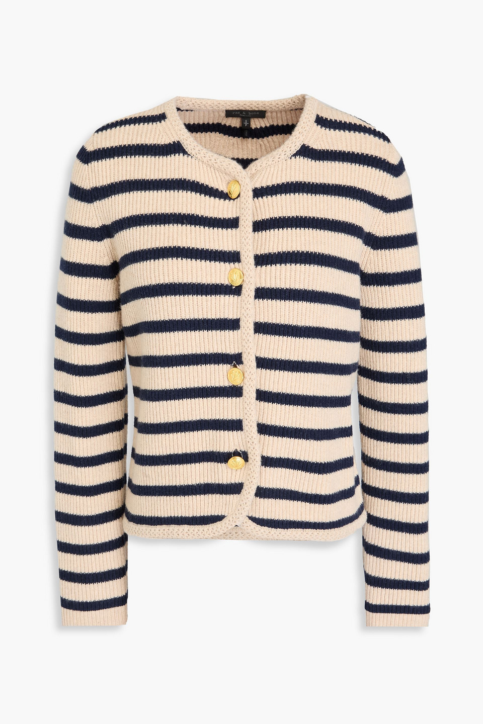 Rag & Bone Nancy Gestreifter Cardigan Aus Einer Gerippten Merinowollmischung In Beige