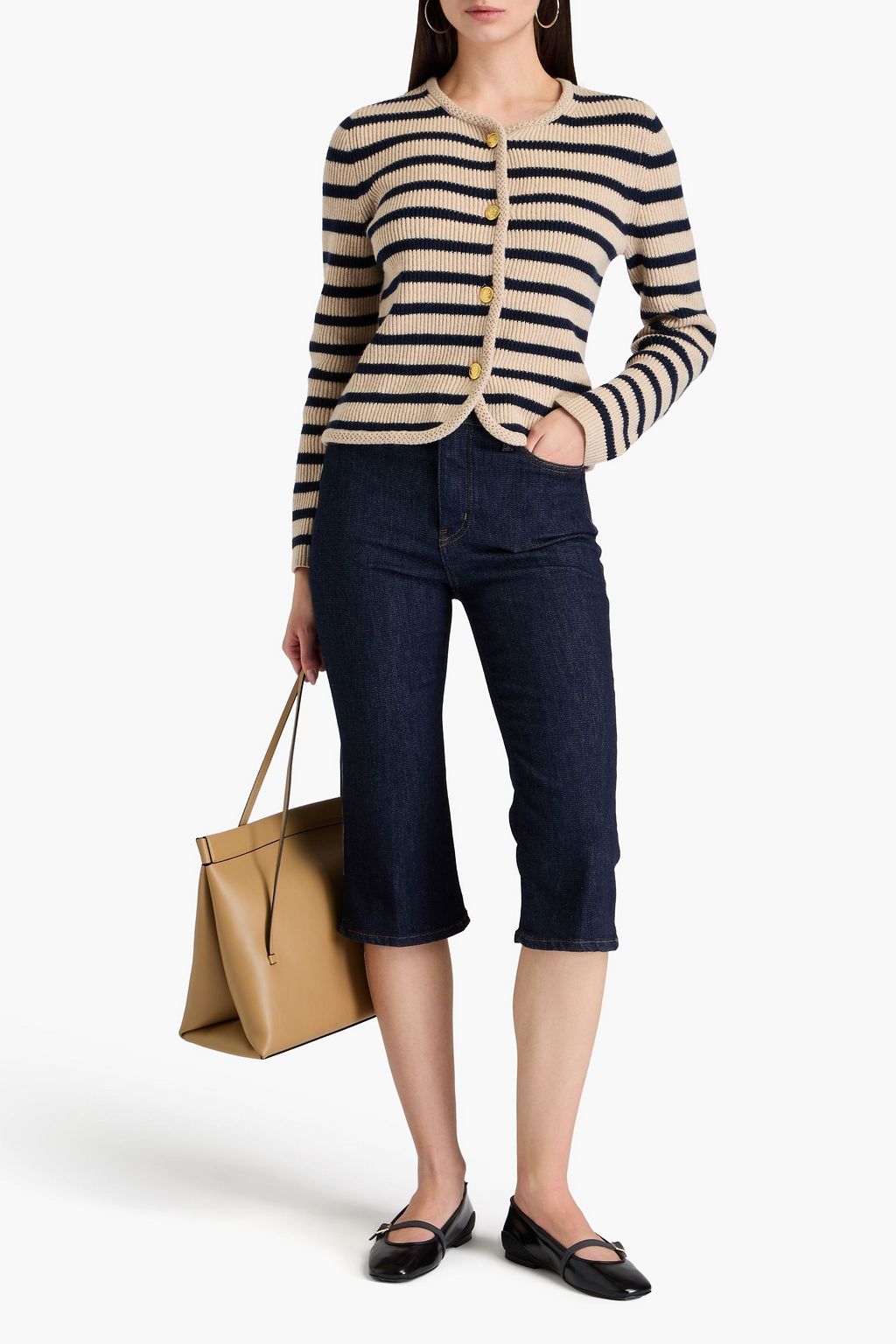 RAG & BONE リブ編み メリノウール混 カーディガン ストライプ