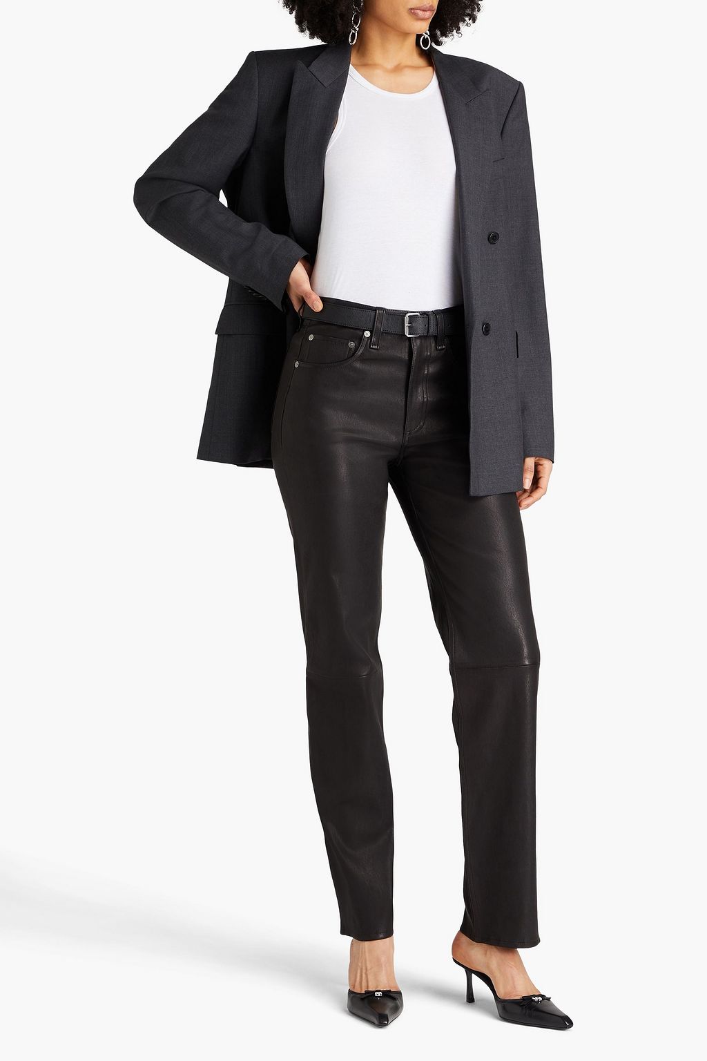 RAG & BONE 가죽 스트레이트 레그 팬츠
