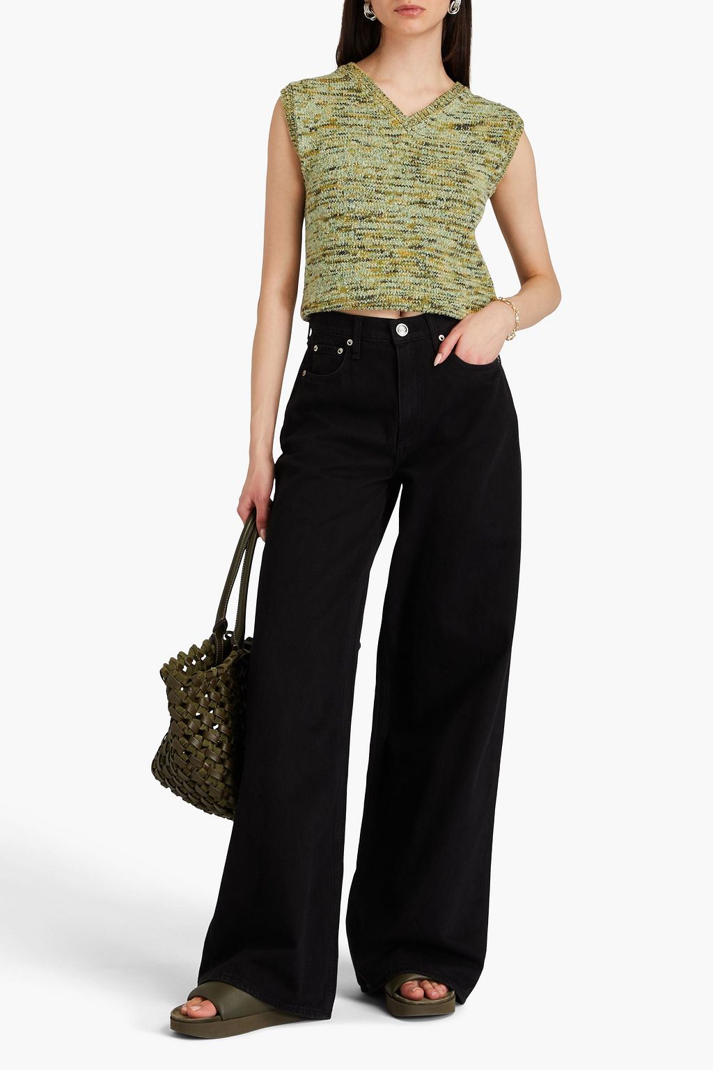 RAG & BONE بنطال جينز بأرجل واسعة وبخصر مرتفع