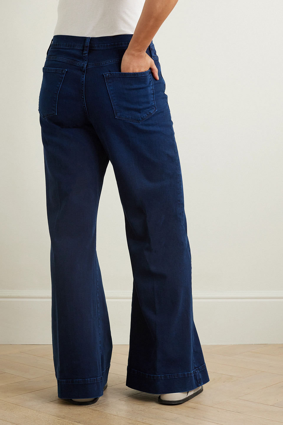 Shop Frame Le Palazzo High-rise Wide-leg Jeans In Dark Denim
