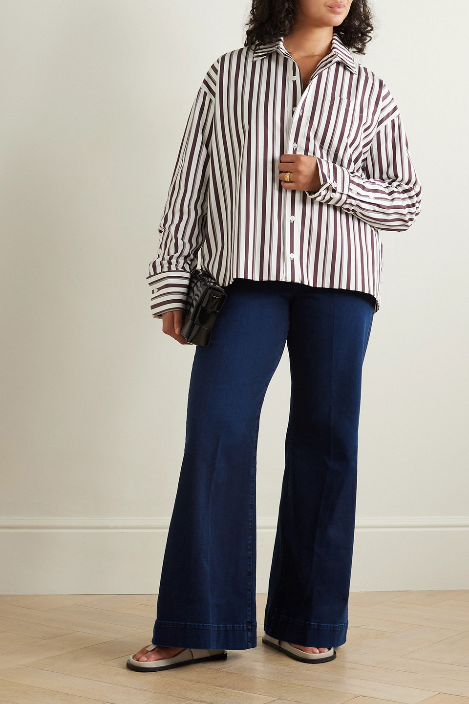 Shop Frame Le Palazzo High-rise Wide-leg Jeans In Dark Denim