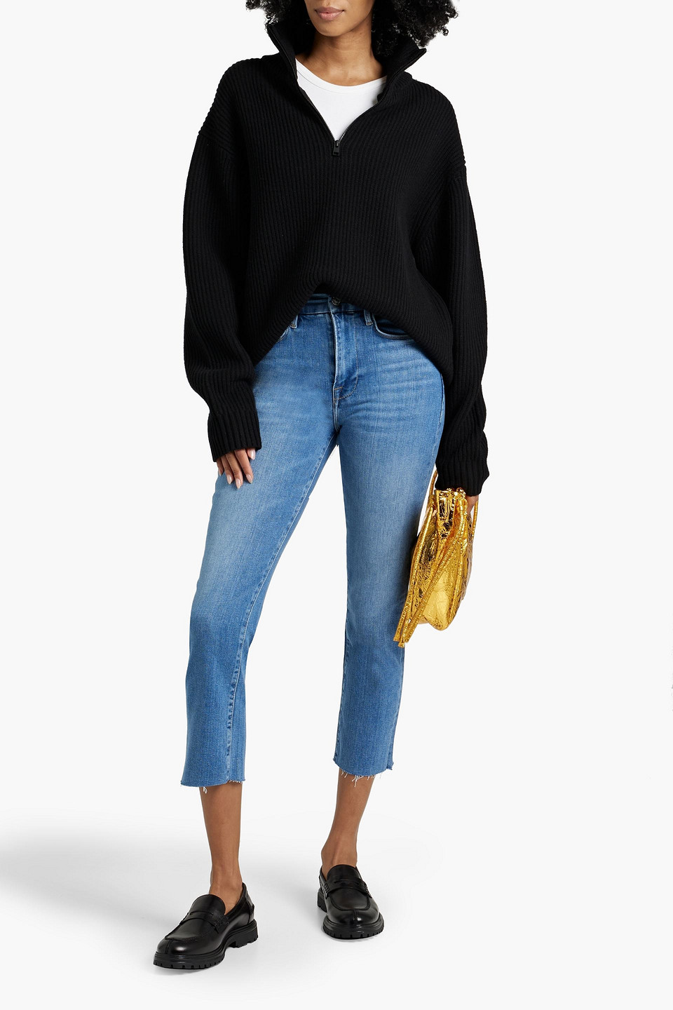 Shop Frame Le Super High Cropped High-rise Straight-leg Jeans In Mid Denim