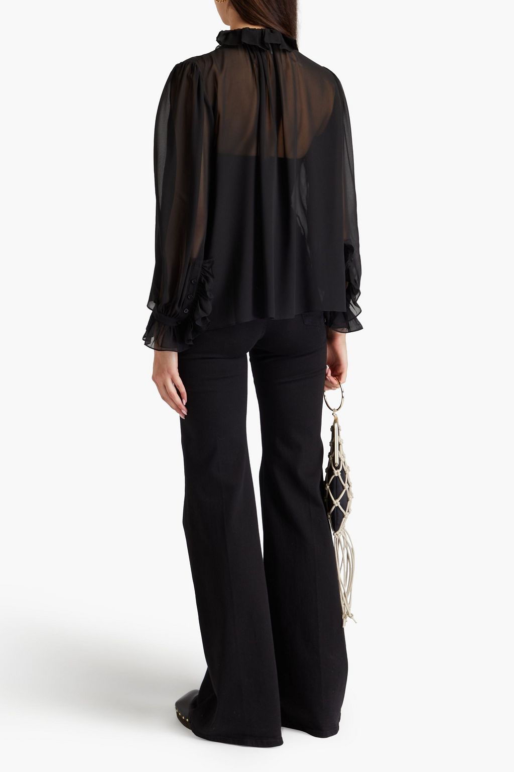 FRAME Pussy-bow ruffled silk-chiffon shirt
