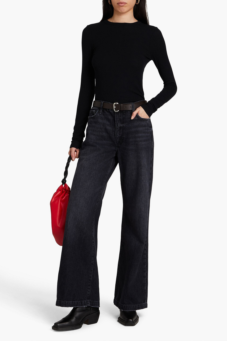 Frame Le Low Inkwell Baggy Wide Leg Jean In Charcoal