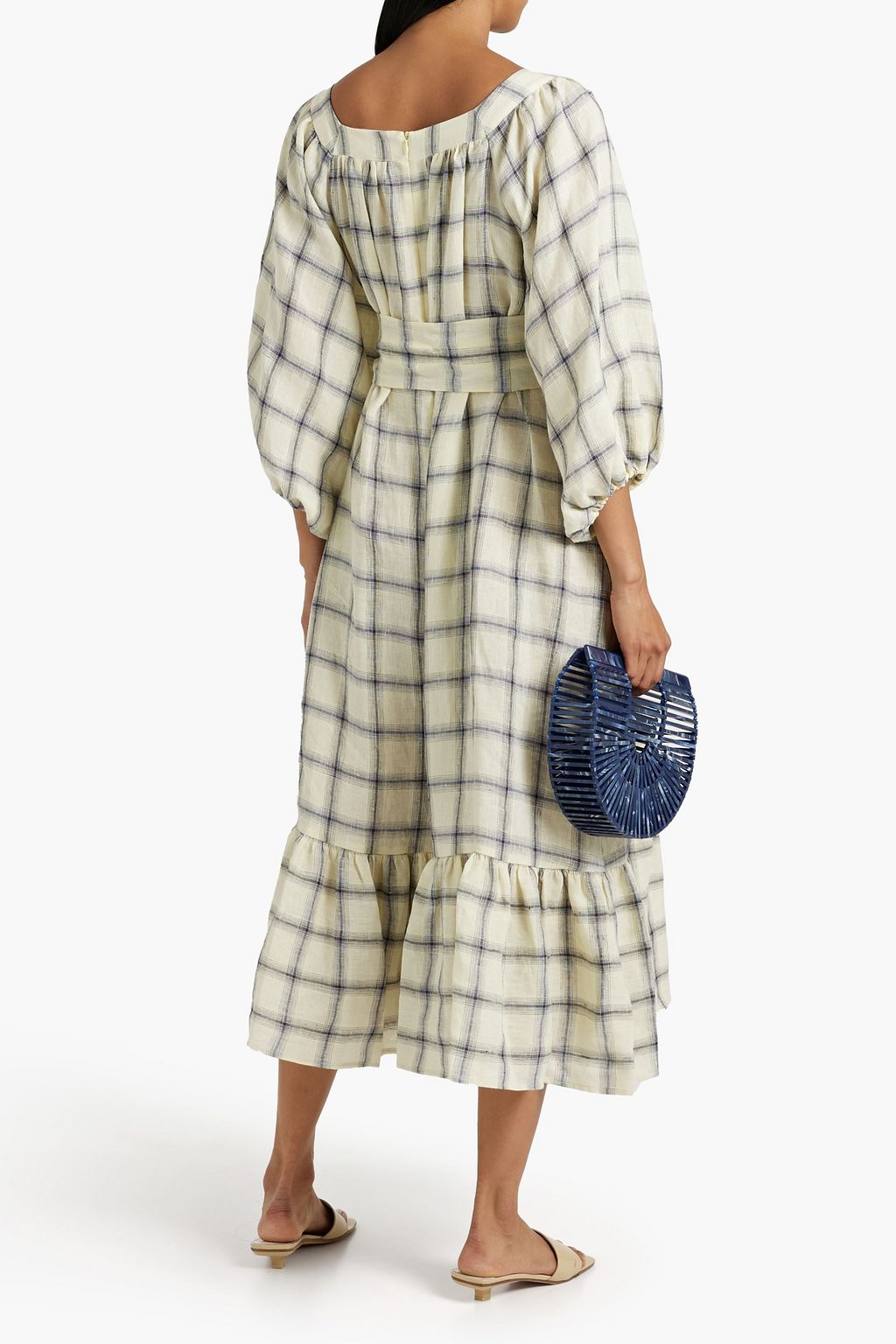 LISA MARIE FERNANDEZ Cropped belted checked linen jumpsuit