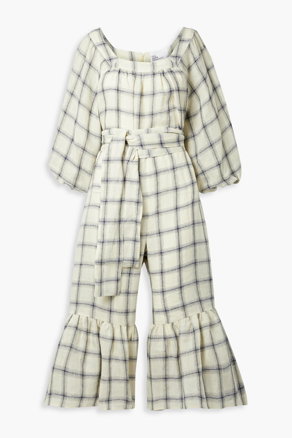 Lisa Marie Fernandez + Net Sustain Laure Belted Checked Linen Jumpsuit In Ivory