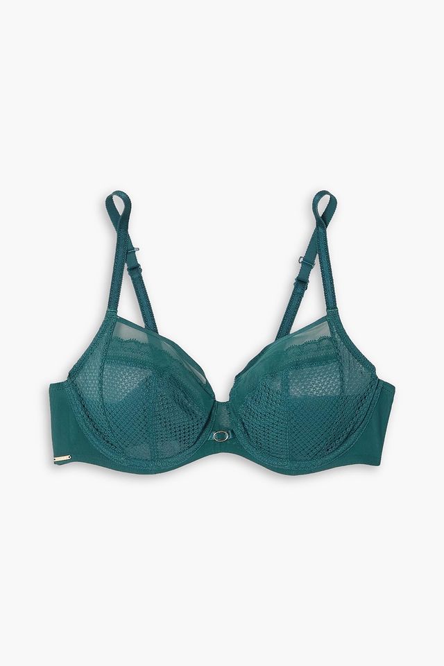 Parisian Allure lace-trimmed stretch-tulle underwired bra