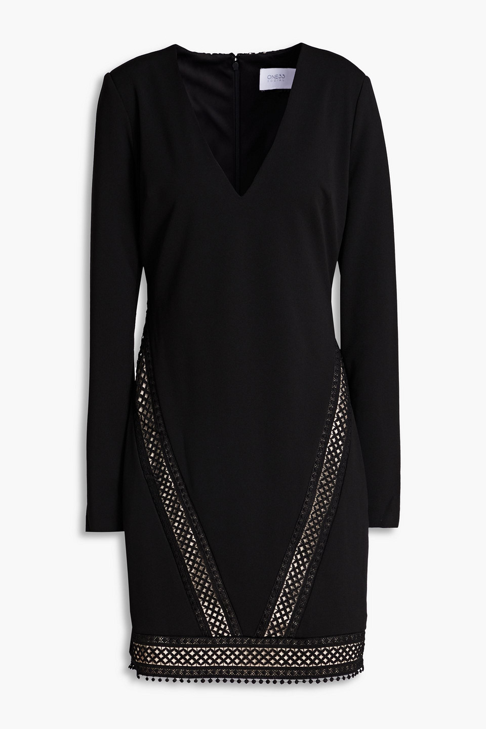 One33 Social V-neck Lace-inset Bodycon Mini Dress In Black