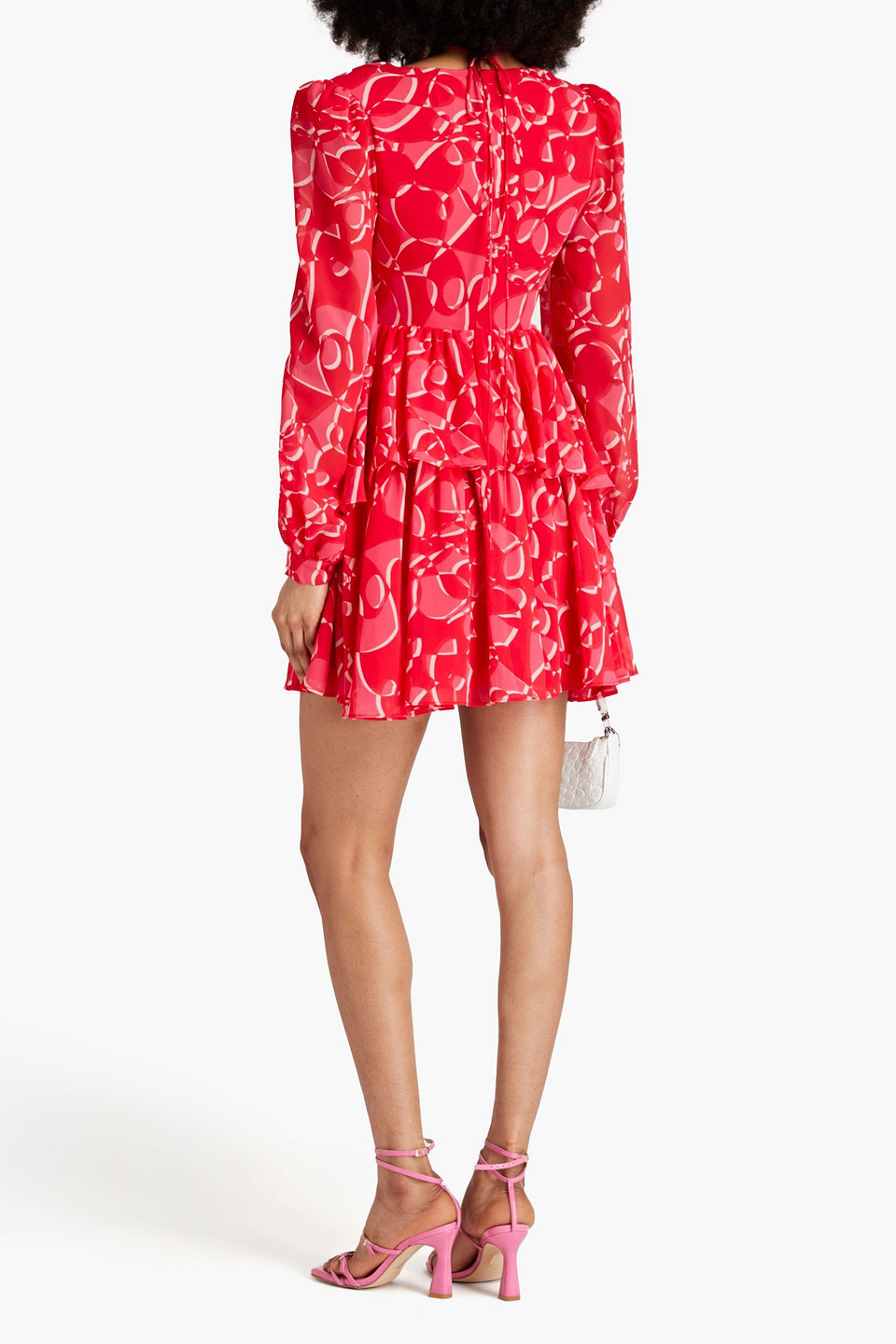 Shop One33 Social Gathered Printed Georgette Mini Dress In Fuchsia