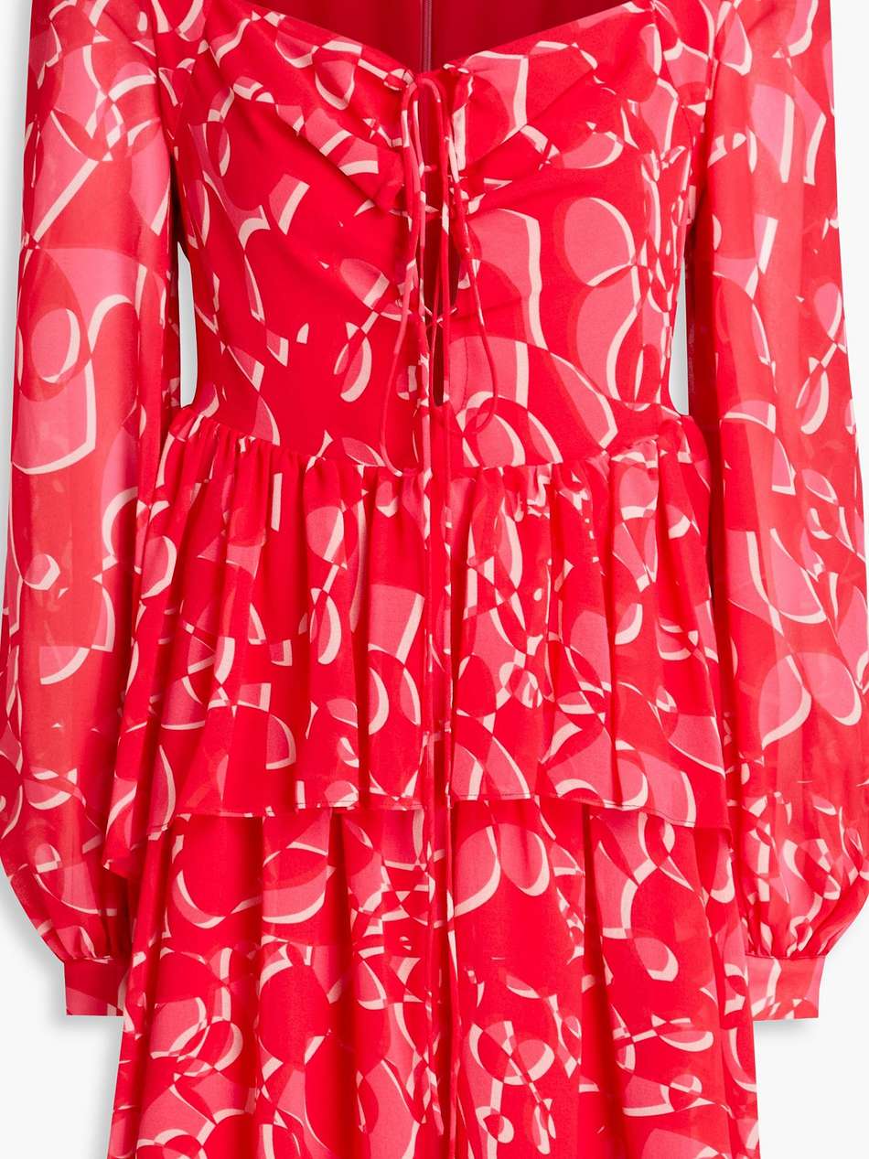 gathered printed georgette mini dress