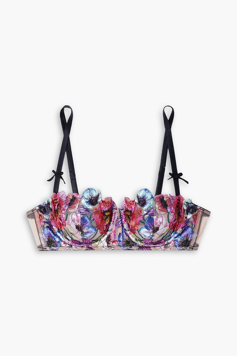 Fleur Du Mal Tuileries satin-trimmed embroidered tulle underwired balconette bra
