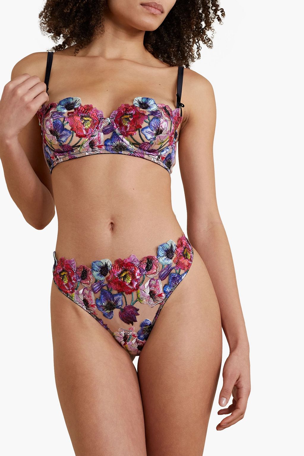 FLEUR DU MAL Tuileries satin-trimmed embroidered tulle  underwired balconette bra