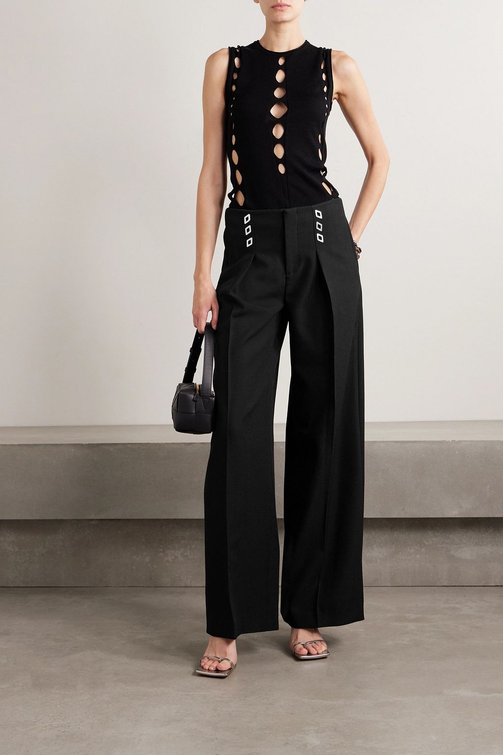 DION LEE بنطال مزركش محبوك بأرجل واسعة وكسرات