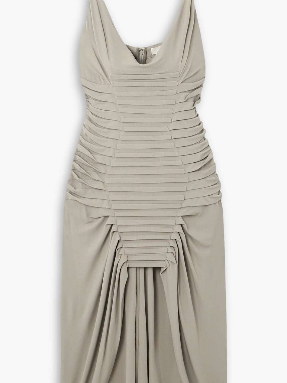 ventral asymmetric pintucked draped jersey dress