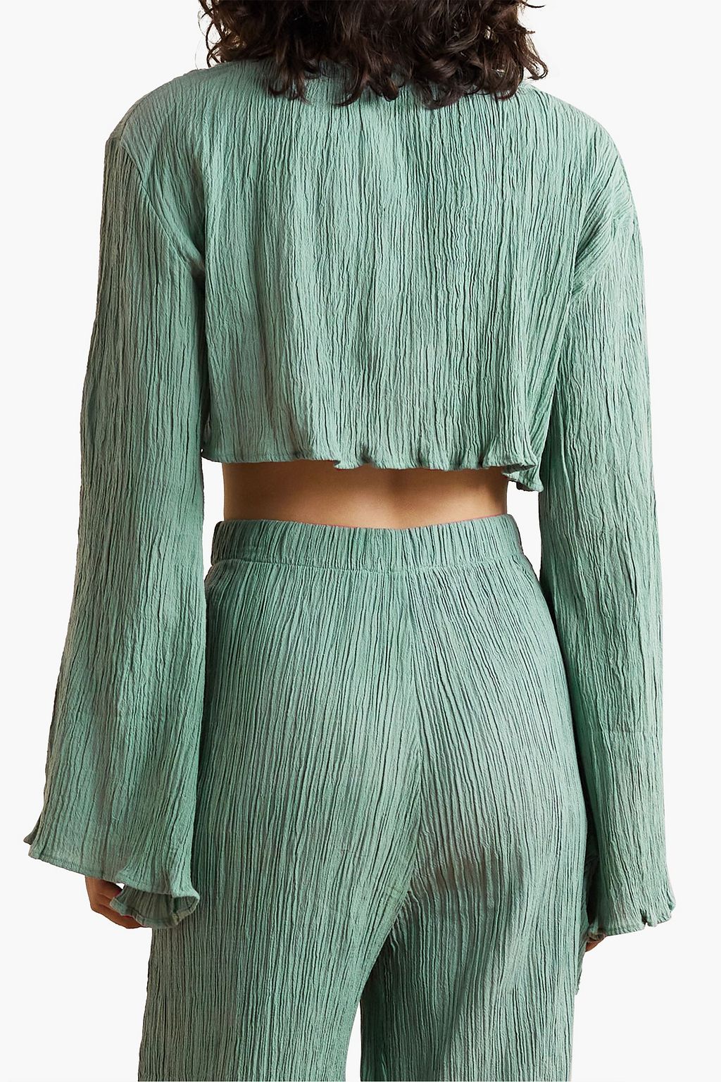 SAVANNAH MORROW Adira tie-front crinkled cotton-gauze top