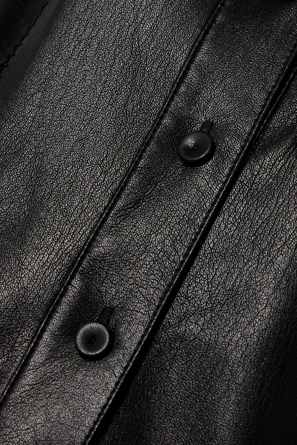 NANUSHKA Taya lattice-trimmed pleated vegan leather shirt