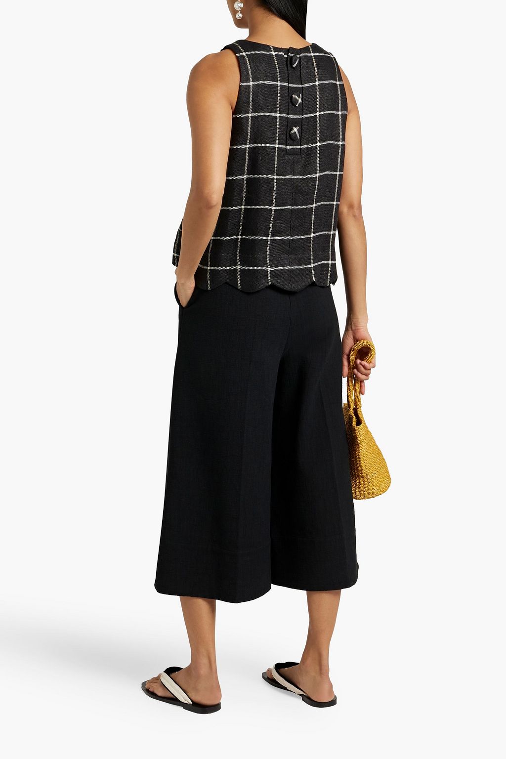 LISA MARIE FERNANDEZ Scalloped checked linen tank