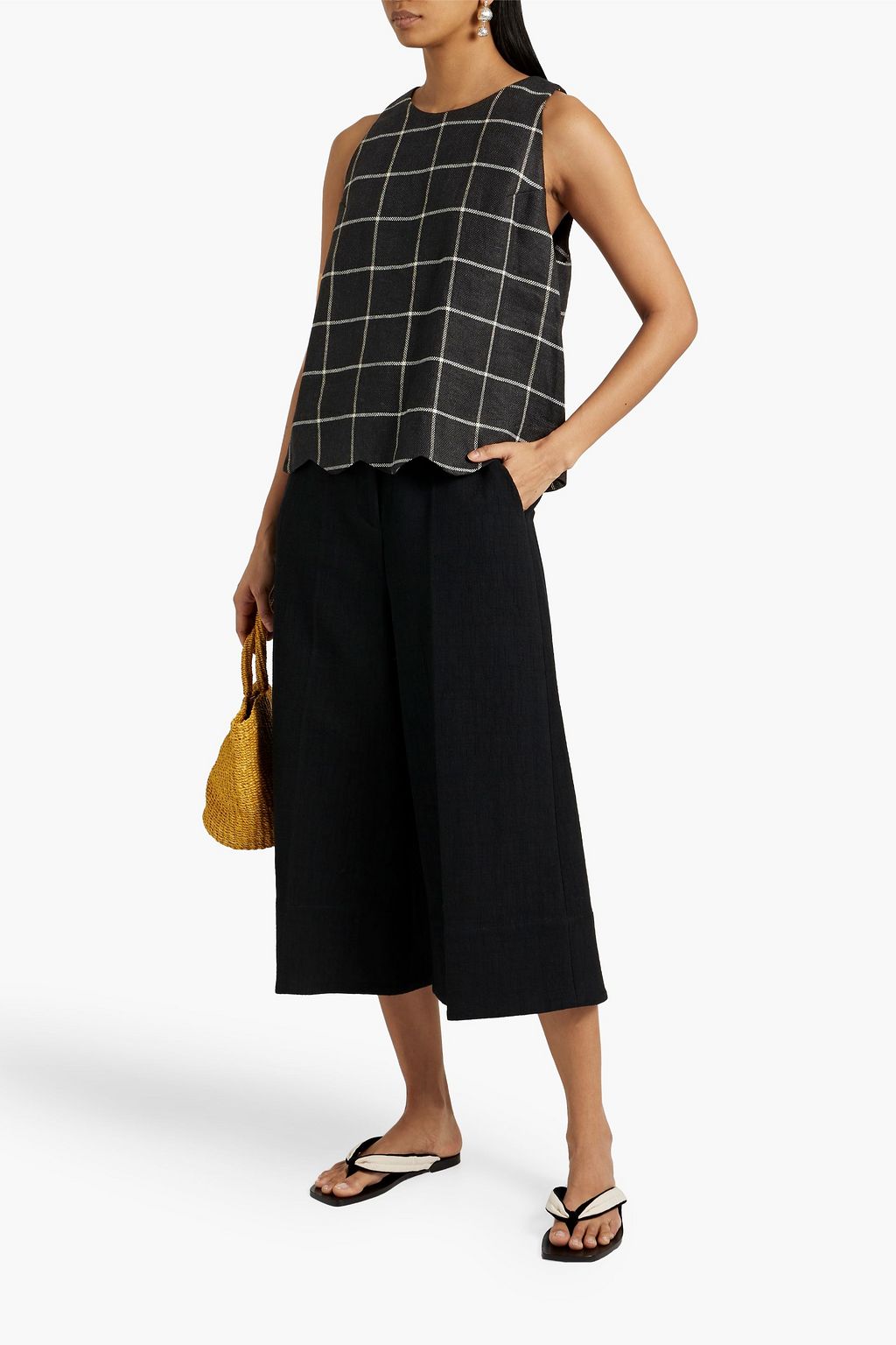 LISA MARIE FERNANDEZ Scalloped checked linen tank