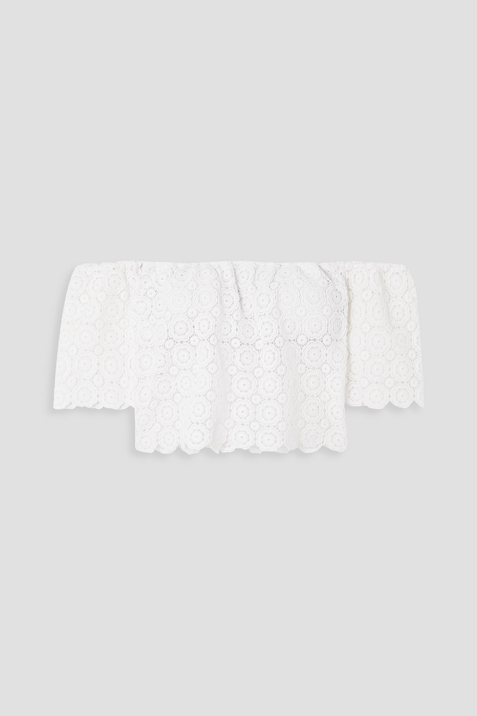 Miguelina Kela Off-the-shoulder Cropped Crocheted Cotton Top In White