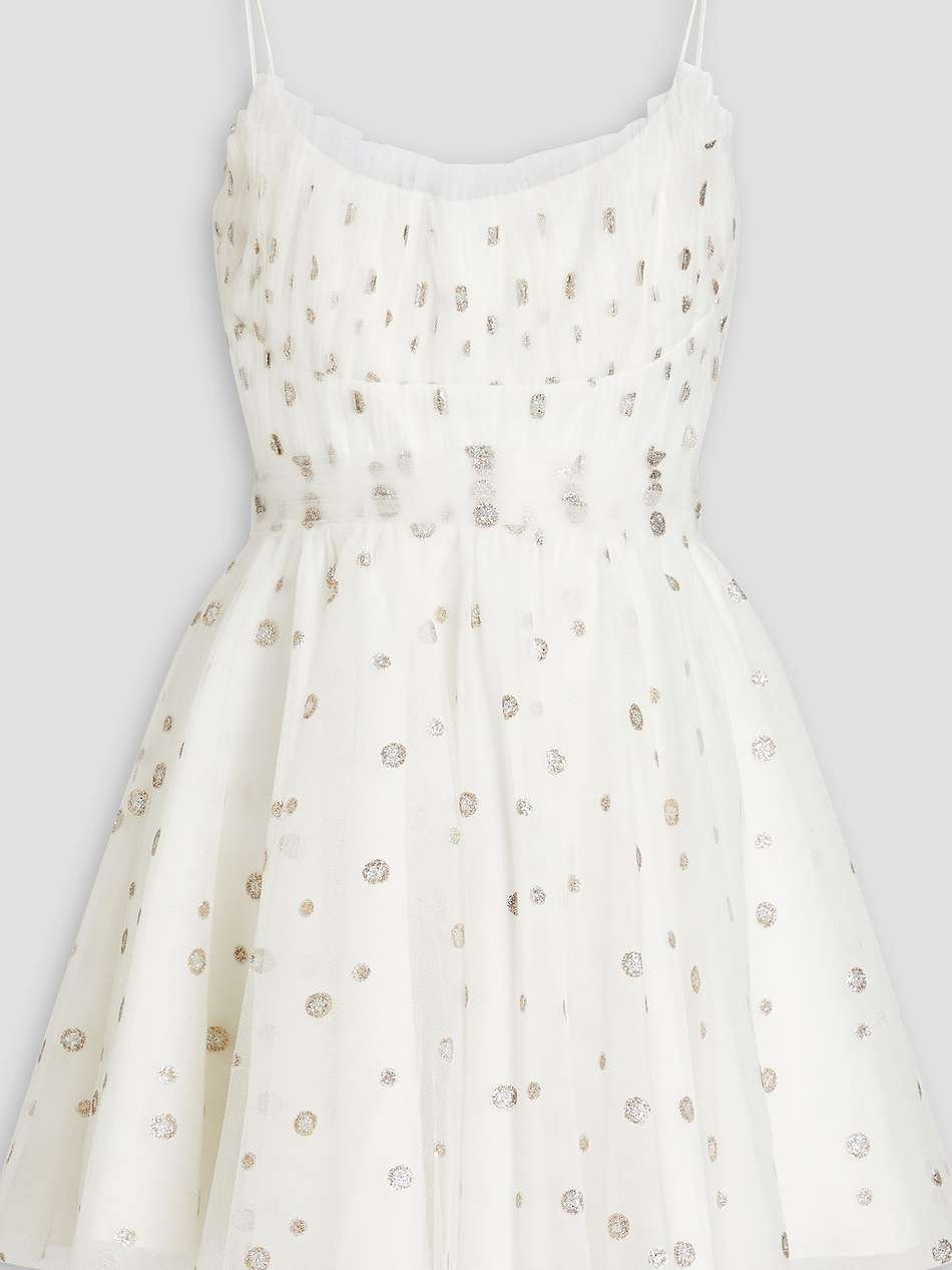 gathered glittered polka-dot tulle mini dress