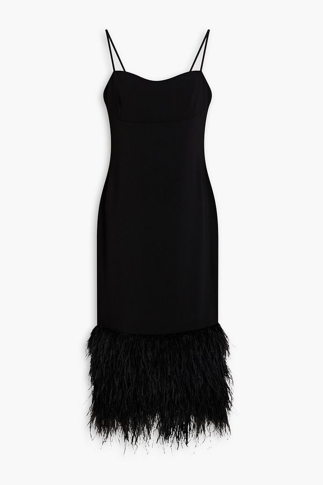 Feather-embellished crepe de chine midi dress