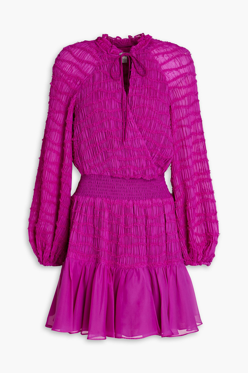 ML Monique Lhuillier - Wrap-effect shirred chiffon mini dress - Purple