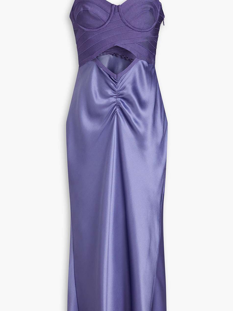 bandage-paneled draped satin midi dress