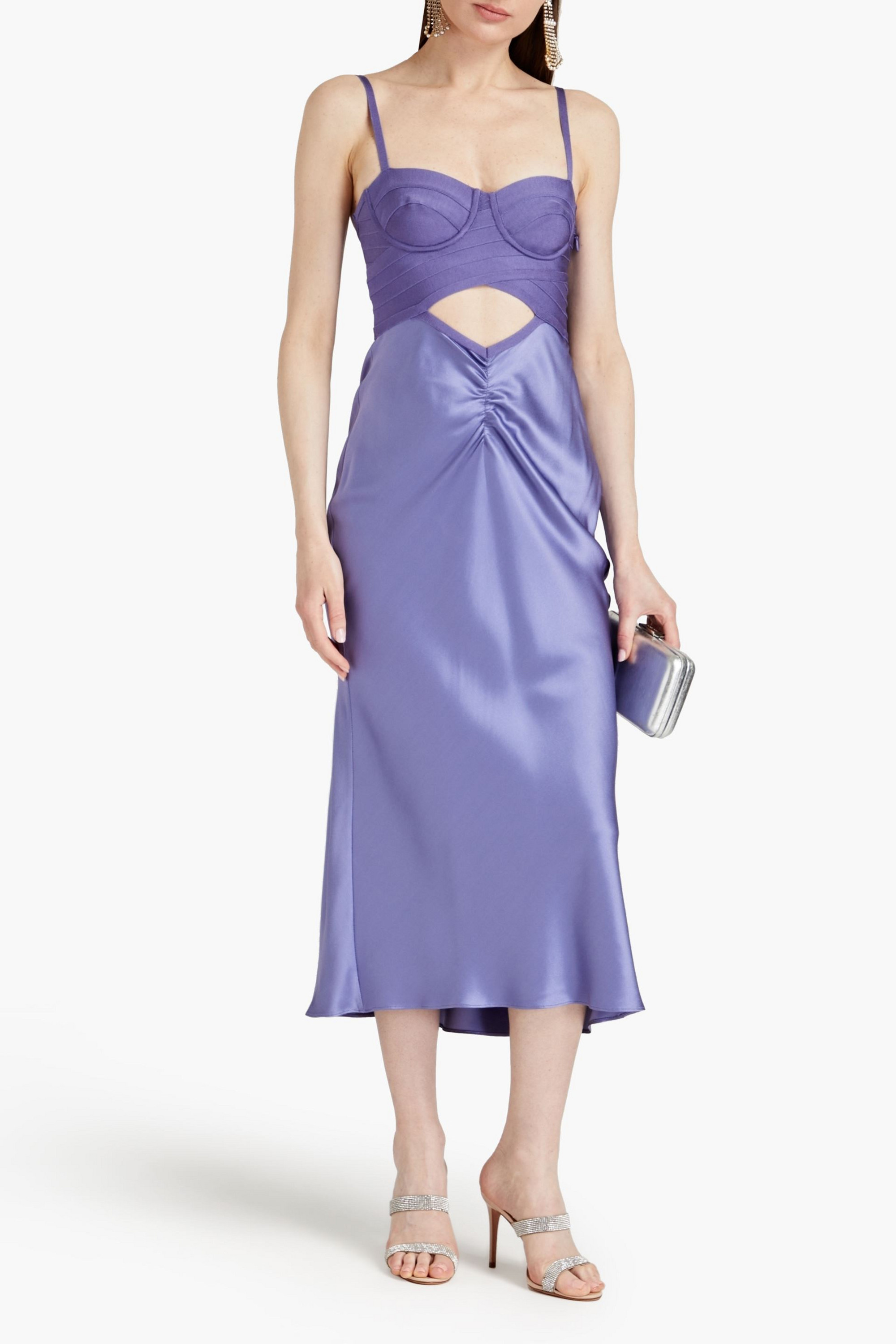HERVÉ LÉGER X LAW ROACH Bandage-paneled draped satin midi dress