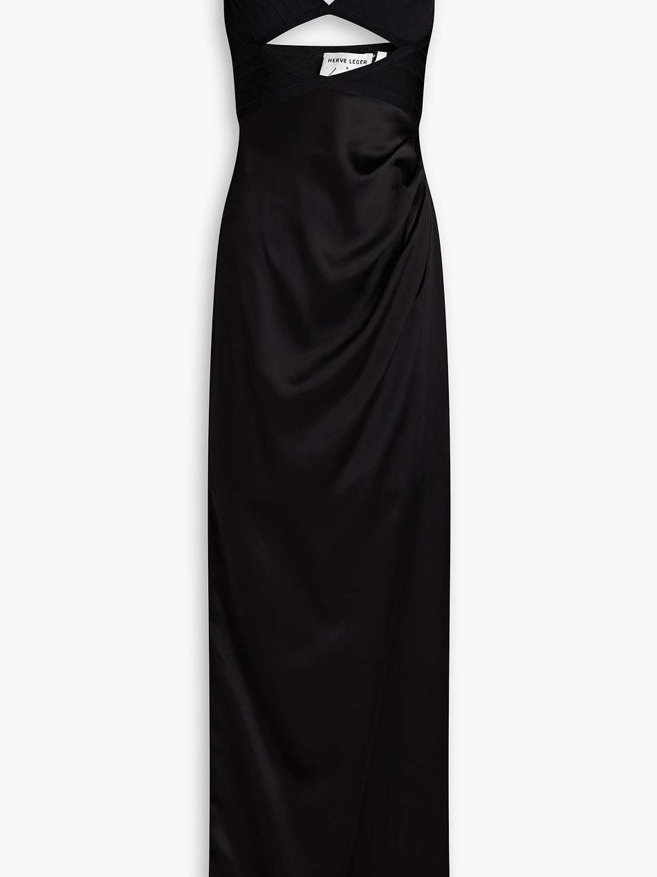 bandage-paneled draped satin gown