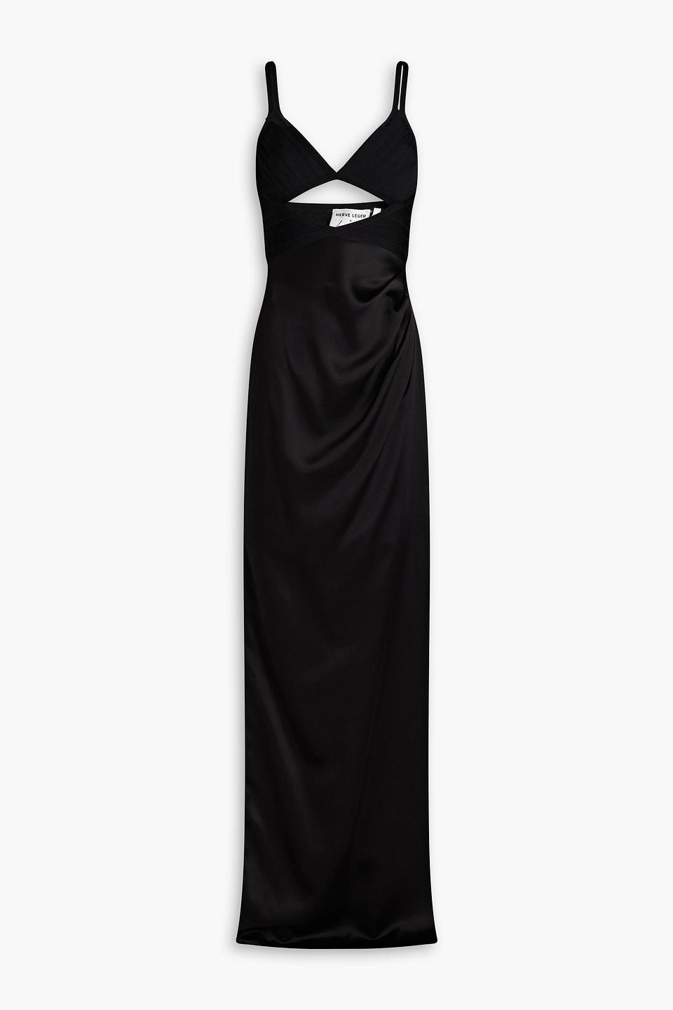 Hervé Léger X Law Roach Bandage-paneled Draped Satin Gown In Black