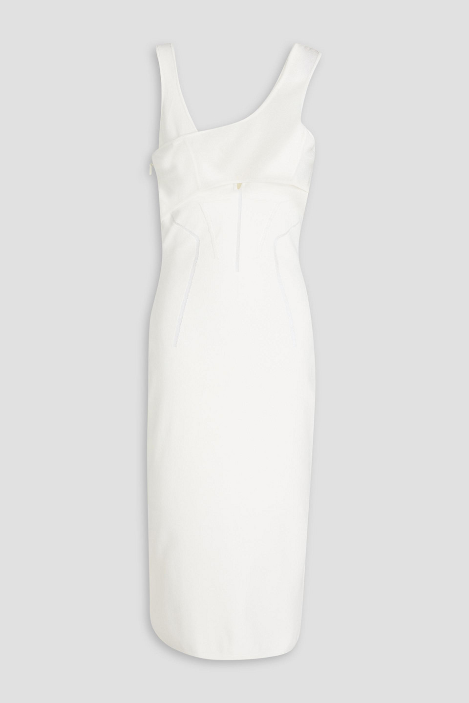 Herve Leger Tulle-trimmed Stretch-knit Midi Dress In White