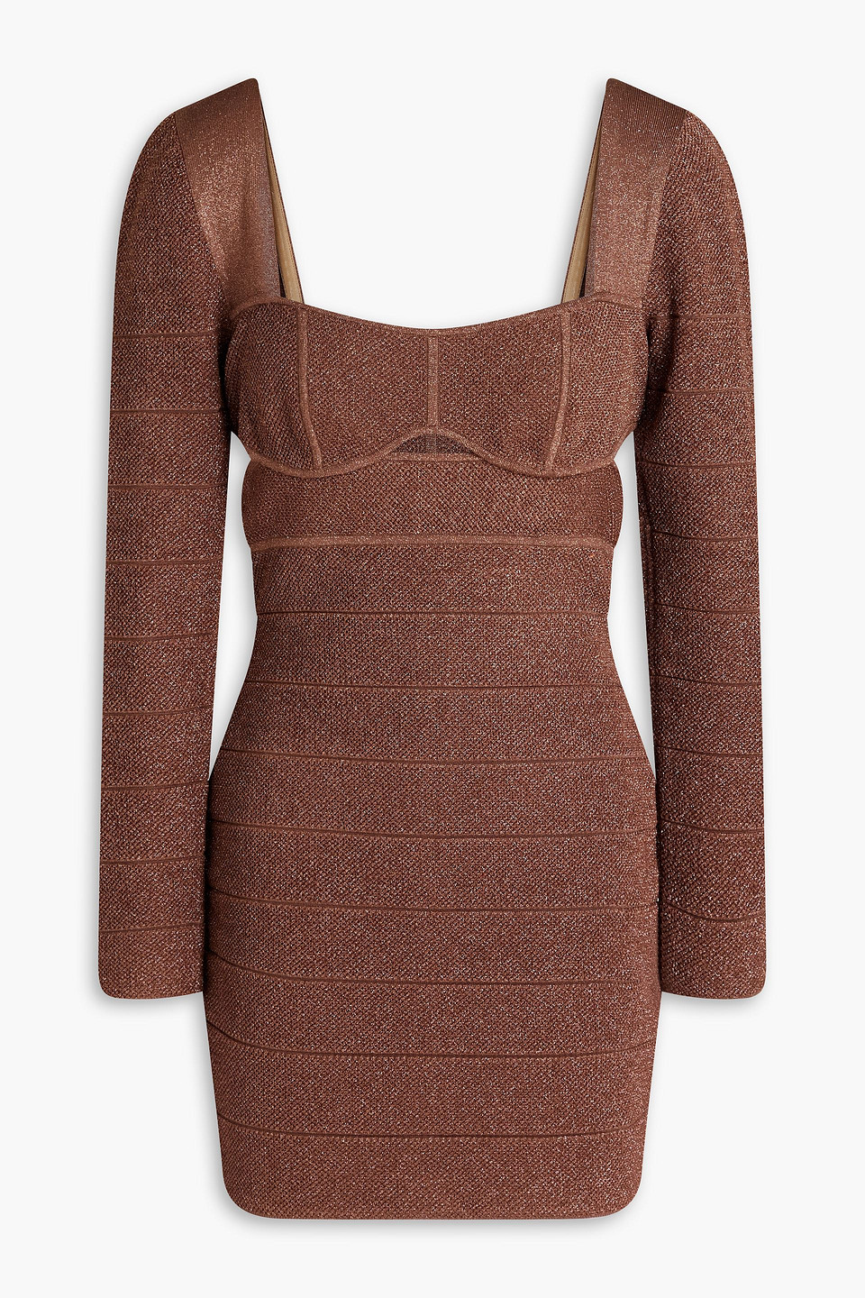 Herve Leger Cutout Metallic Bandage Mini Dress In Brown