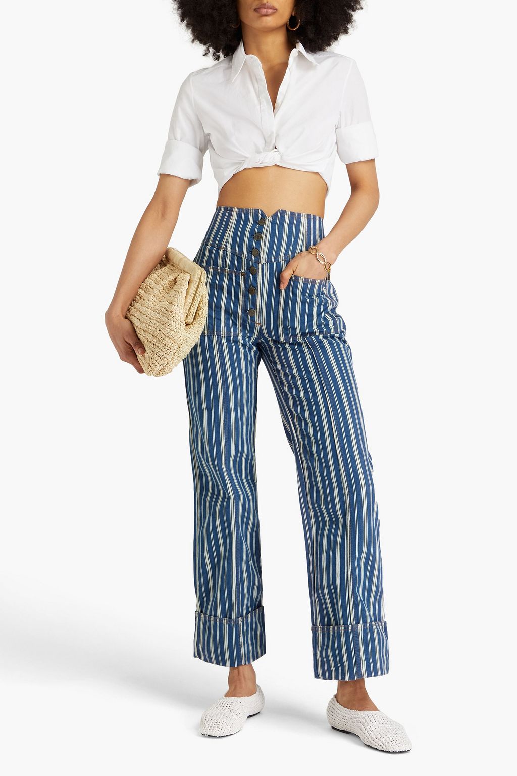 ULLA JOHNSON Marlowe striped high-rise straight-leg jeans