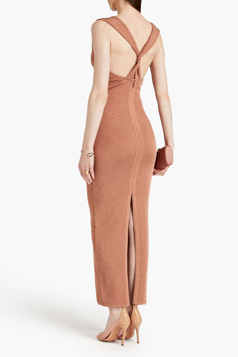  Hervé Léger - Maxikleid Aus Stretch-strick Mit Metallic-effekt - Metallic - L 
