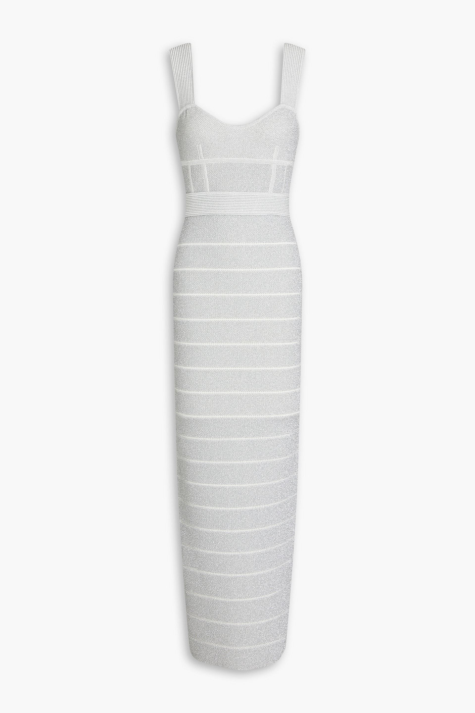 Herve Leger Metallic Bandage Maxi Dress In Silver